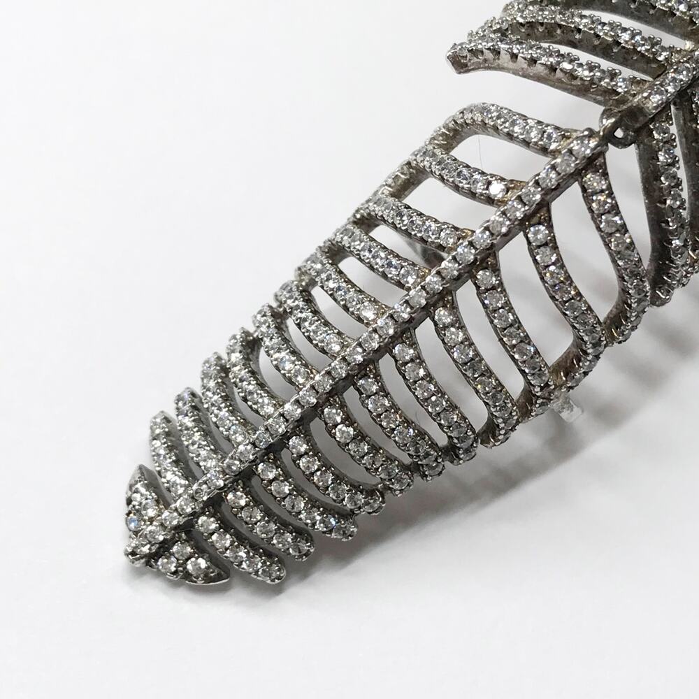 Vintage Pave Crystal Knuckle Full Finger Feather Ring 925 Sterling Silver - Picture 12 of 15